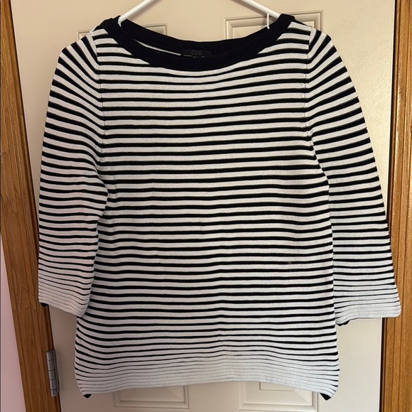 COS Tops - COS Navy & White Striped 100% Cotton Boat Neck Top – Classic Breton Style